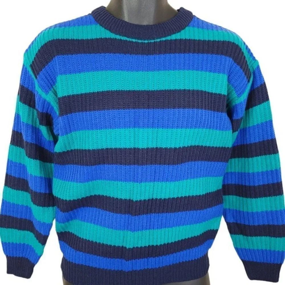 Mervyns Sweater Vintage 80s 90s Striped Winter Wear Mens Size Small DEADSTOCK